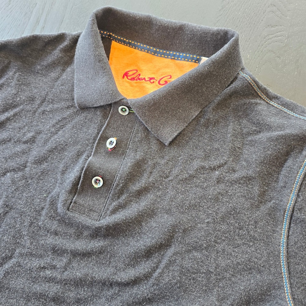 Robert Graham Mens Classic Fit Polo Shirt Gray Cotton Modal Paint Splatter Small